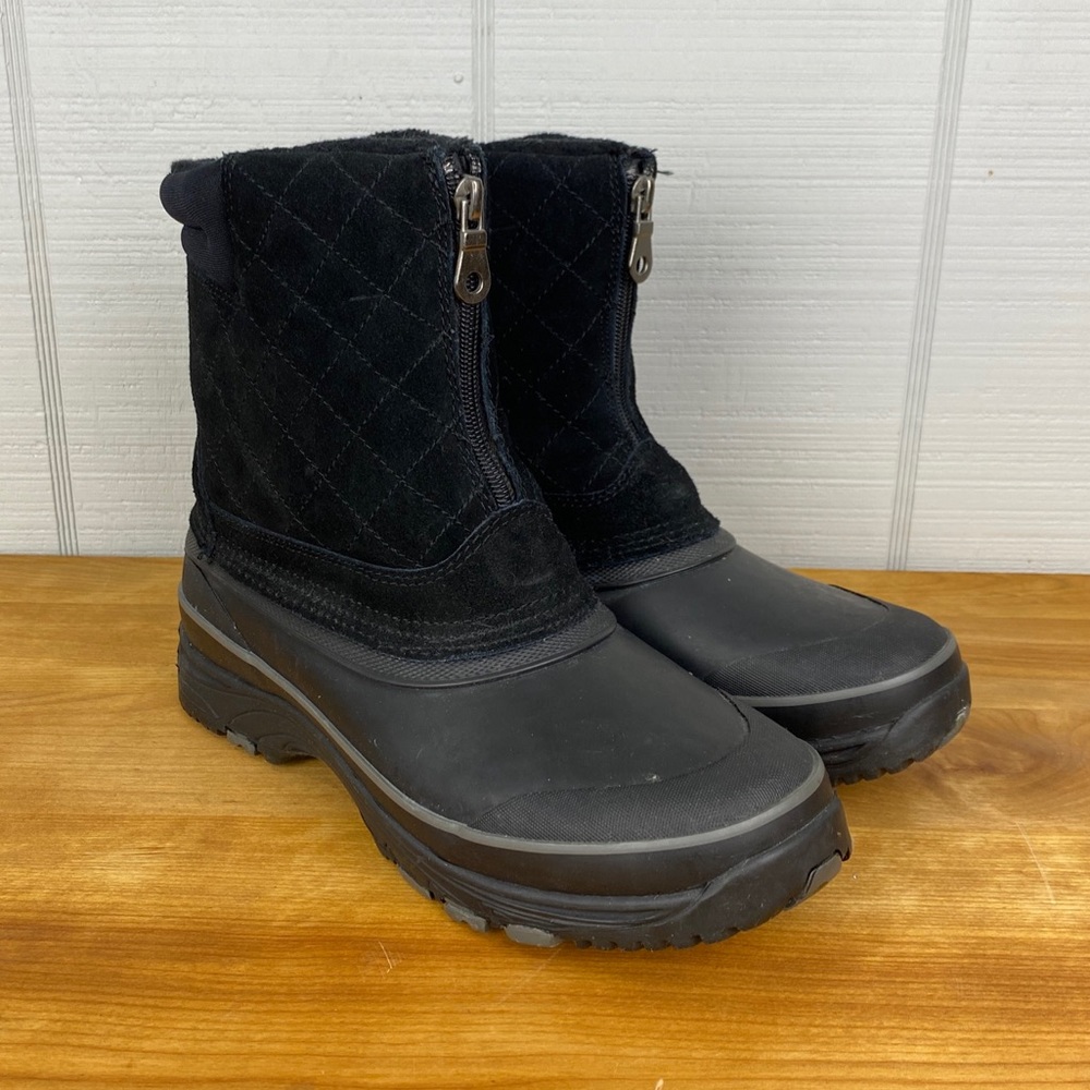 Bass Cordova Black Duck Boots Rain Snow Waterproof Suede Zip Up Insulated Size 8
